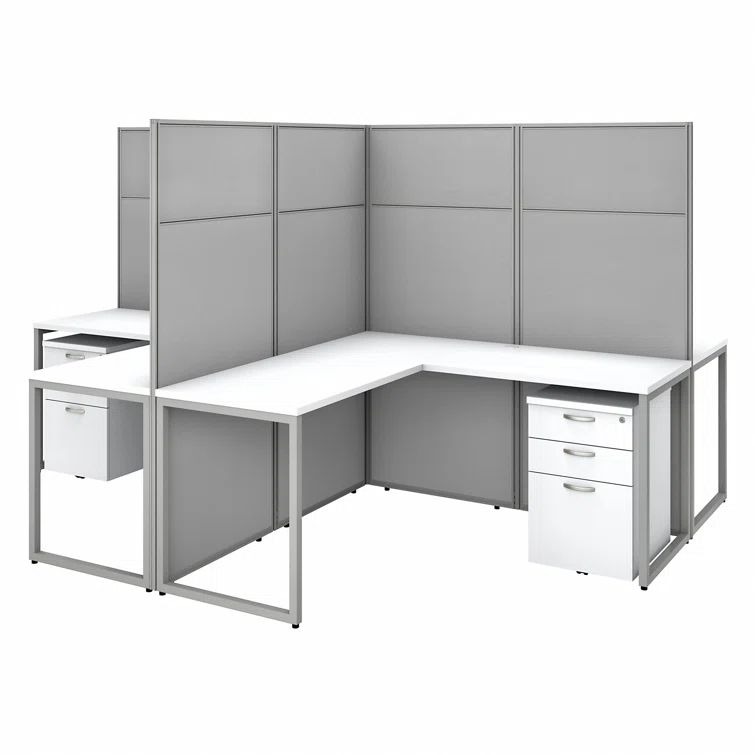 Pure White and Silver Gray 16-Piece Office Furniture Set