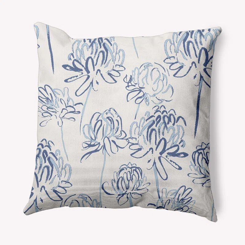 Blue and White Floral Cotton Square Throw Pillow