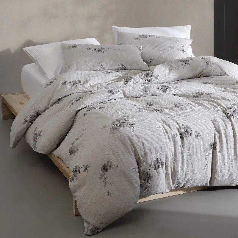 Gray Floral Cotton Queen Comforter Set