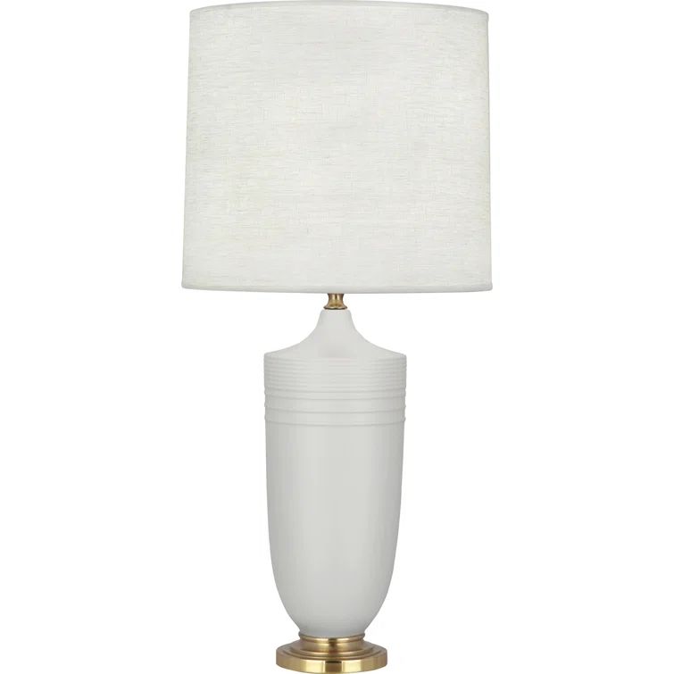 Hadrian Matte Dove Gray and Modern Brass Ceramic Table Lamp