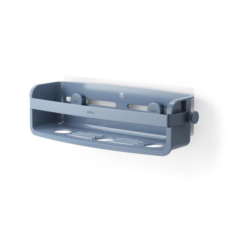 Slate Blue Adhesive Shower Bin with Suction Mount