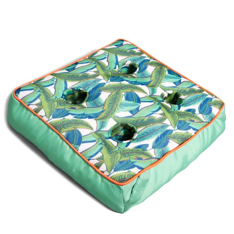 Green Tropical Palm Quick-Drying Pool Lounger with Drink Holders