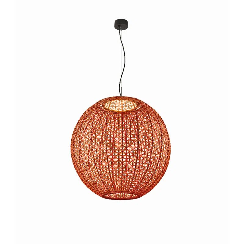 Large Red Globe LED Pendant Light with Aluminum Frame