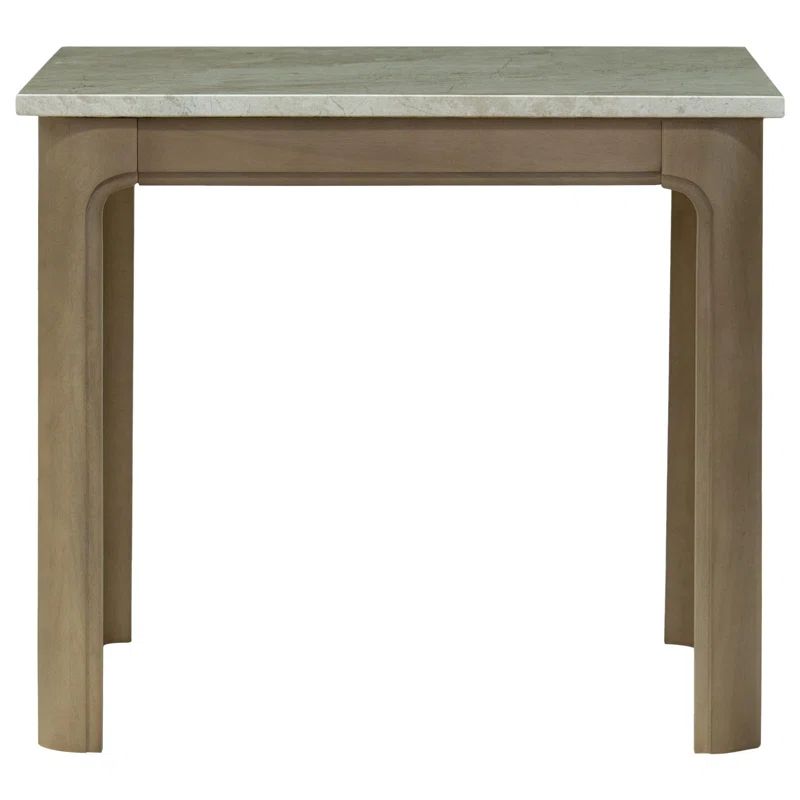 Beige Marble Top and Mango Wood End Table, 22" Square