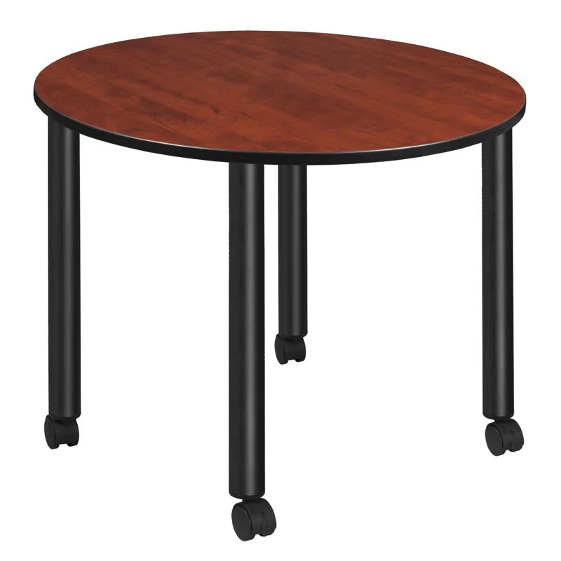 48" Round Cherry and Maple Dining Table with Black Steel Legs
