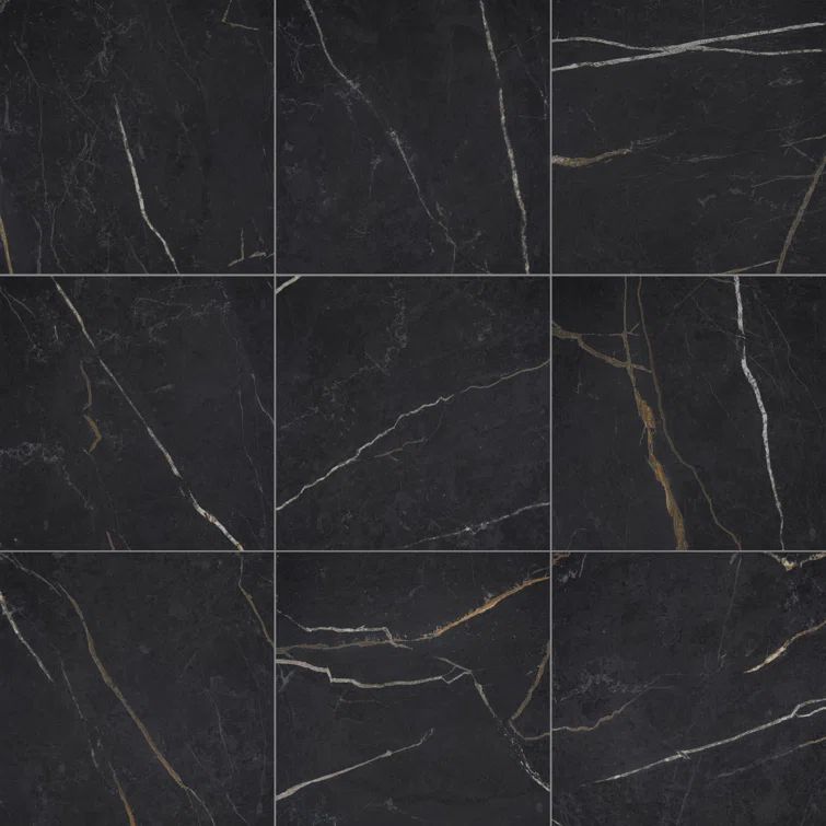 Infinite Black Matte Porcelain Marble Look Square Floor Tile