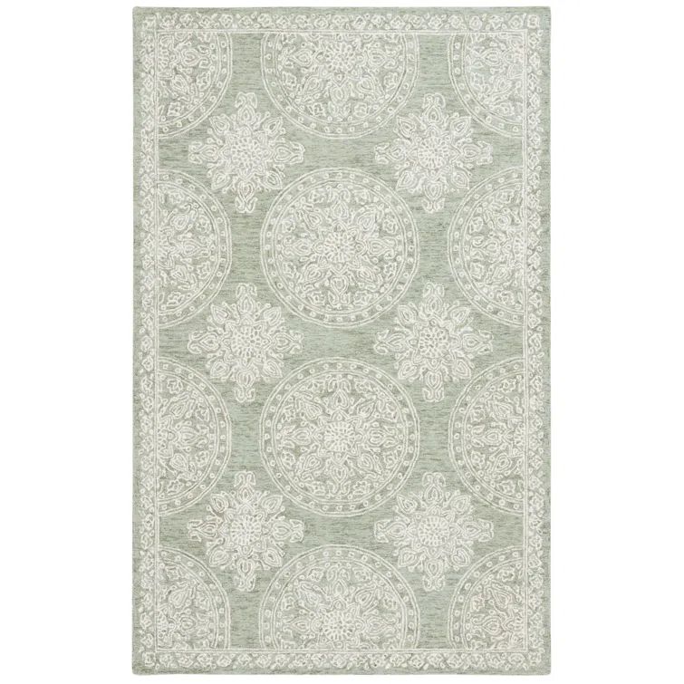 Sage and Ivory Hand-Tufted Wool Rectangular Rug 4' x 6'