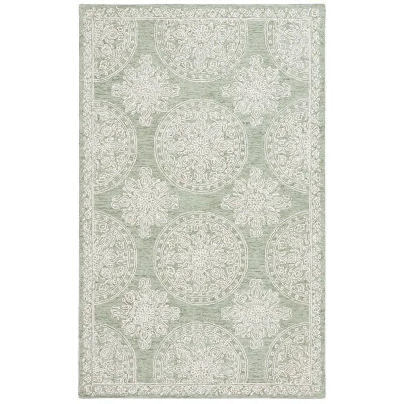 Sage and Ivory Hand-Tufted Wool Rectangular Rug 4' x 6'