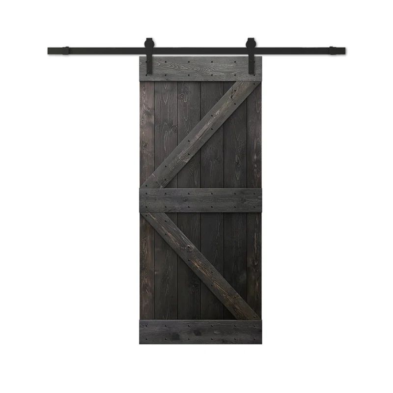 Weather Oak Knotty Pine Solid Core Barn Door with Oil-Rubbed Bronze Hardware