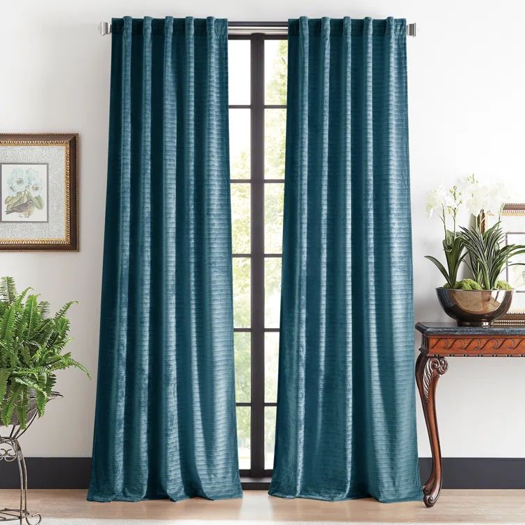 Luxurious Blue Velvet Room-Darkening Window Curtain Panel Pair