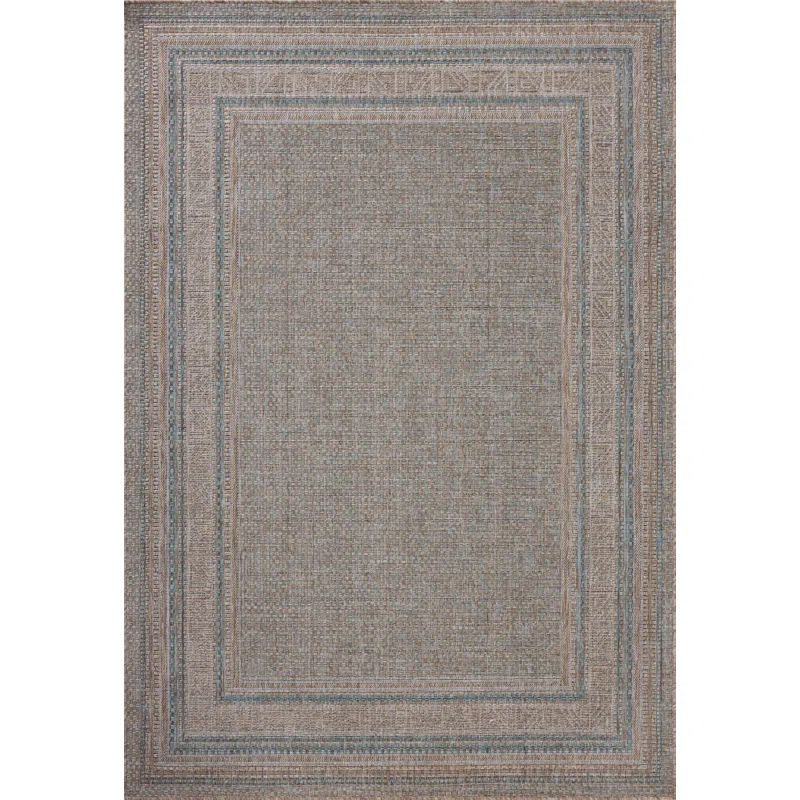 Topanga Natural Teal Geometric Easy Care Indoor Outdoor Rug
