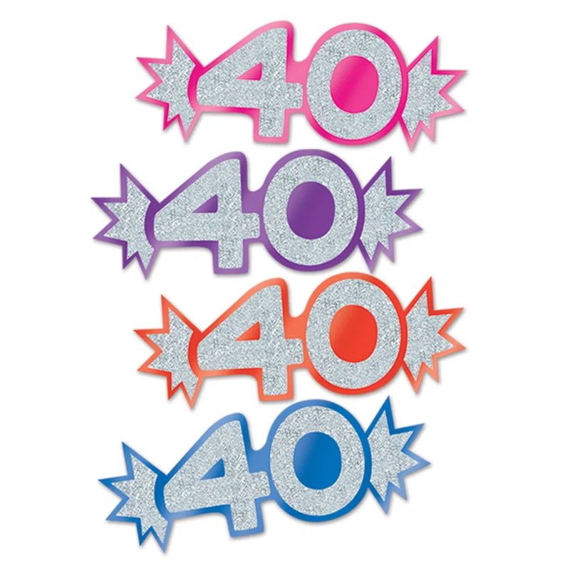 Assorted Glittered Foil 40th Birthday Cutouts, 5.5 Inches