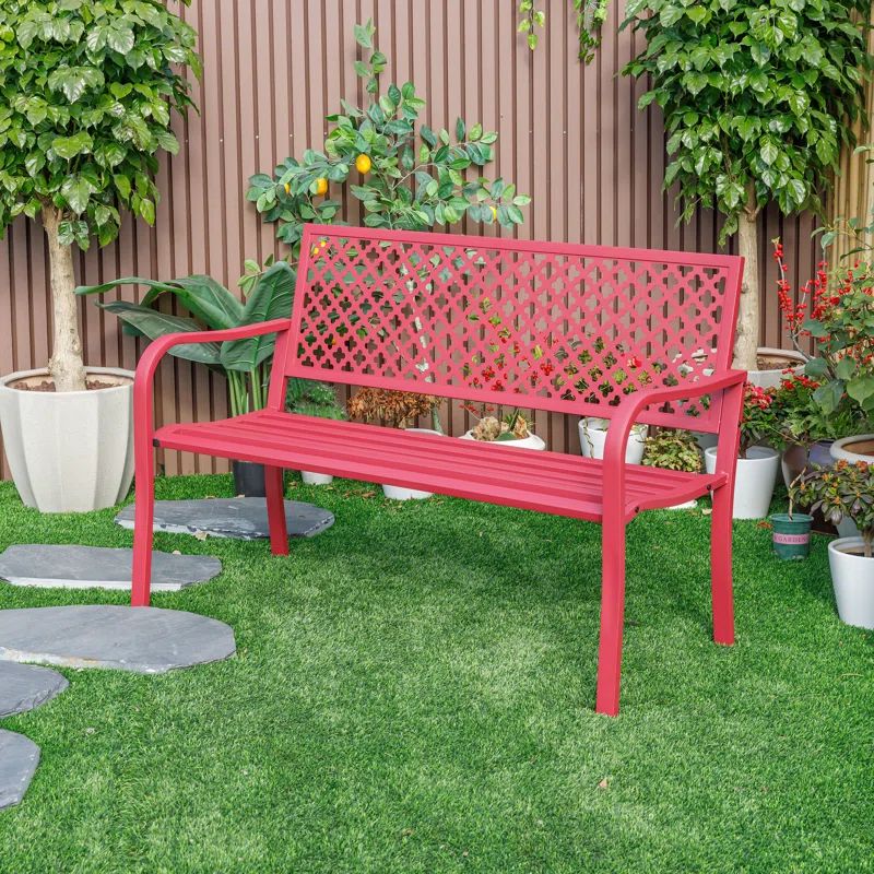 Fiery Red Steel Outdoor Garden Bench