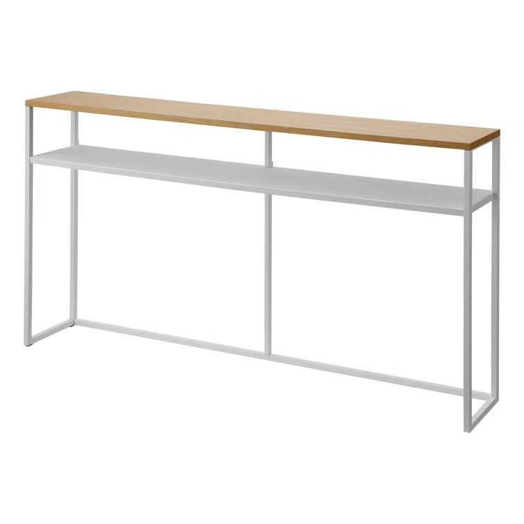 White and Natural Wood Slim Console Table with Shelf