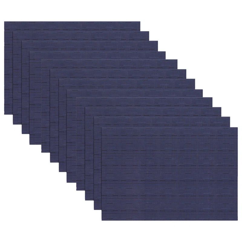 Grasscloth Blue Reversible Vinyl Indoor Outdoor Placemats, Set of 12