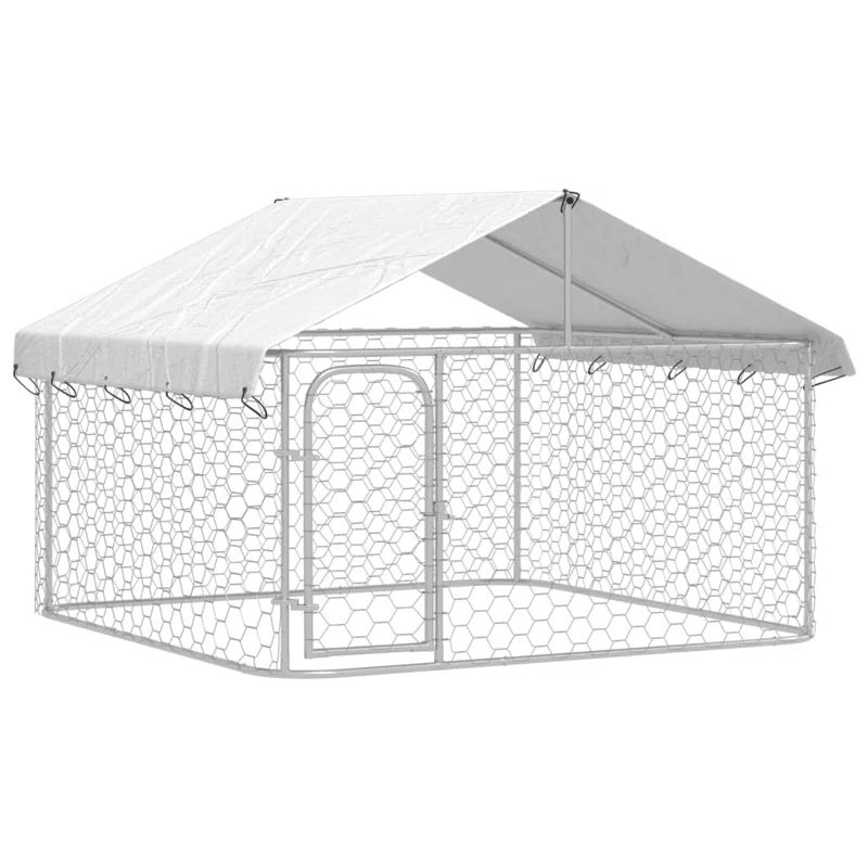59.1'' H White Steel Outdoor Dog Kennel with Roof