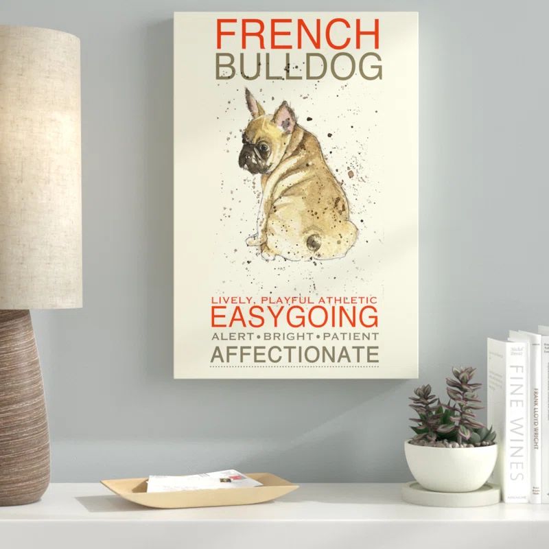 French Bulldog Print on Beige Canvas with Hidden Frame