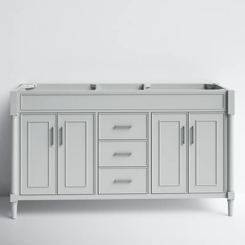 Light Gray Solid Wood Double Freestanding Bathroom Vanity Base