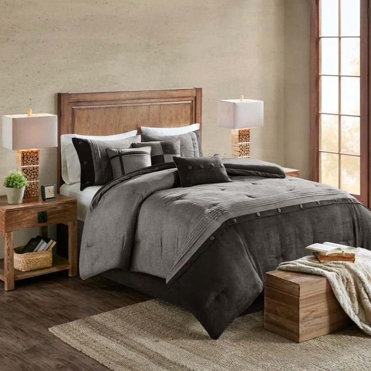 Gray Faux Suede Queen 7-Piece Comforter Set