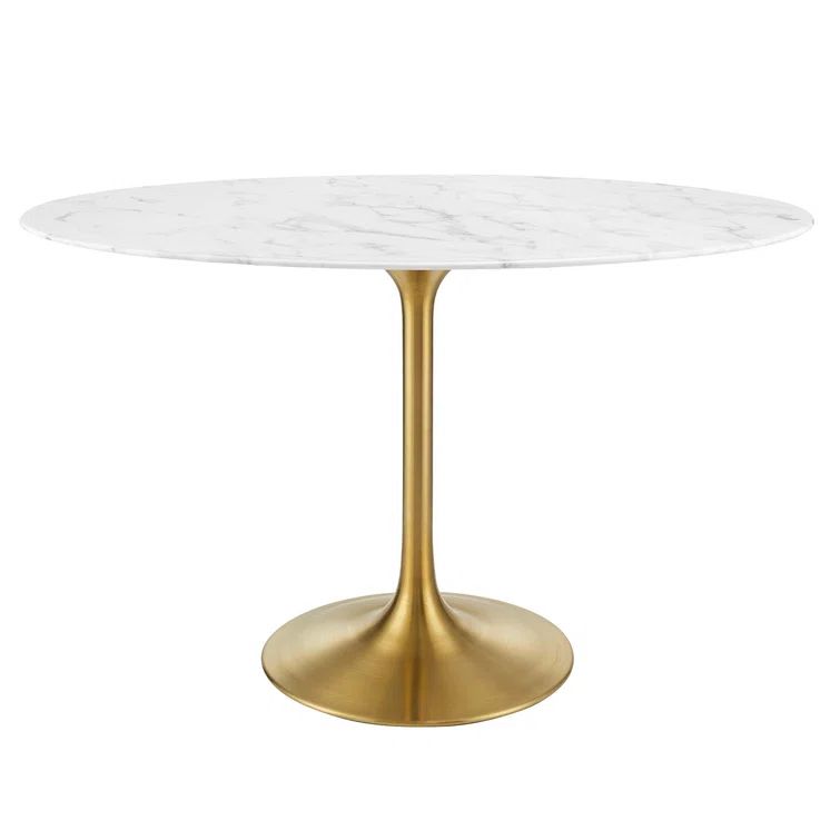 Mid-Century Modern 48" Oval Marble Top Dining Table in Gold