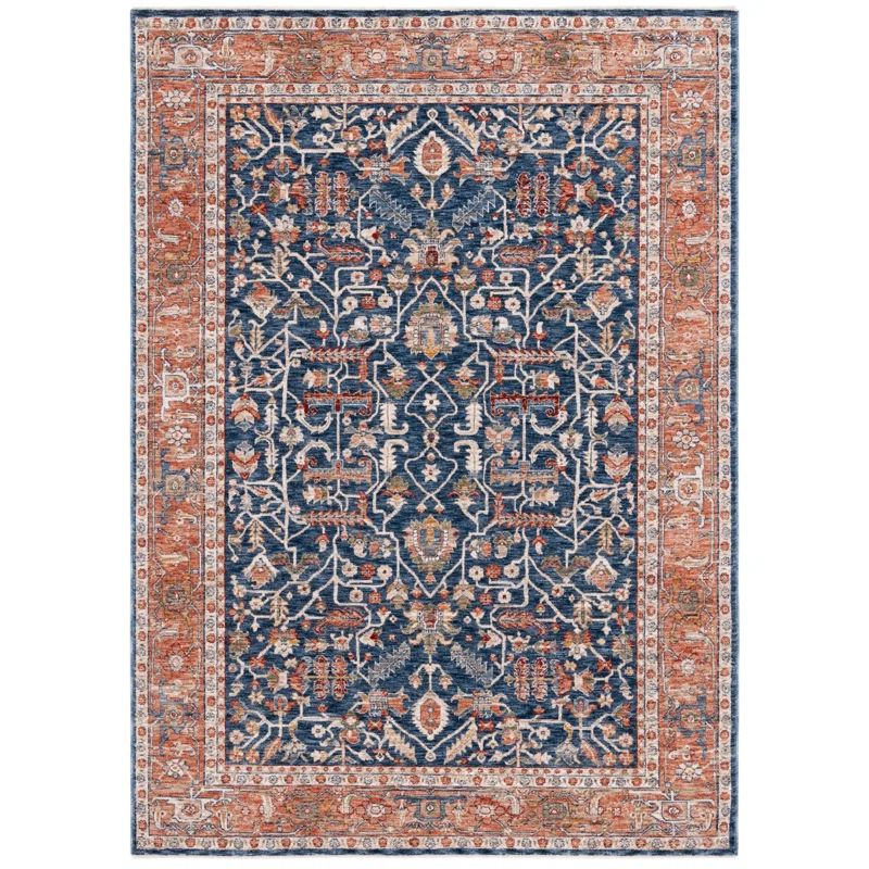 Navy and Beige Hand-knotted Synthetic Oriental Rug