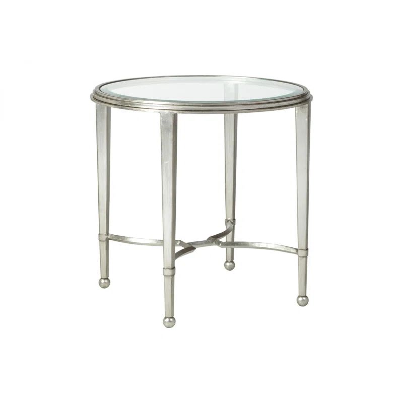 Sangiovese 26" Transitional Silver Leaf Round Metal & Glass End Table