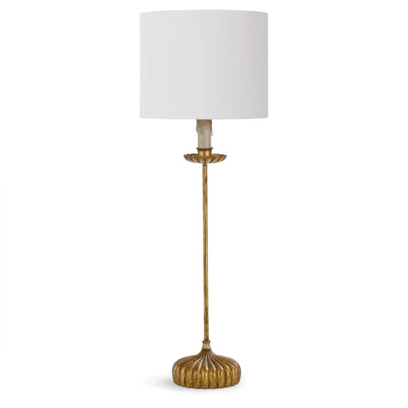 Antique Gold Leaf Buffet Table Lamp with Natural Linen Shade
