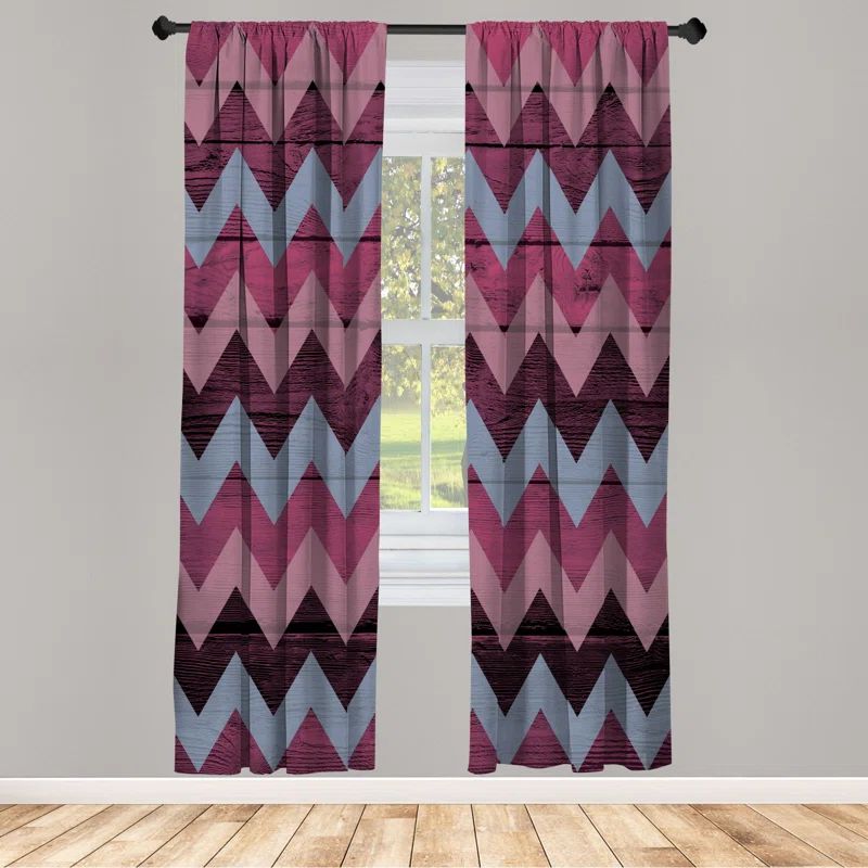 Pink and Light Blue Chevron Pattern Rod Pocket Curtain Panels