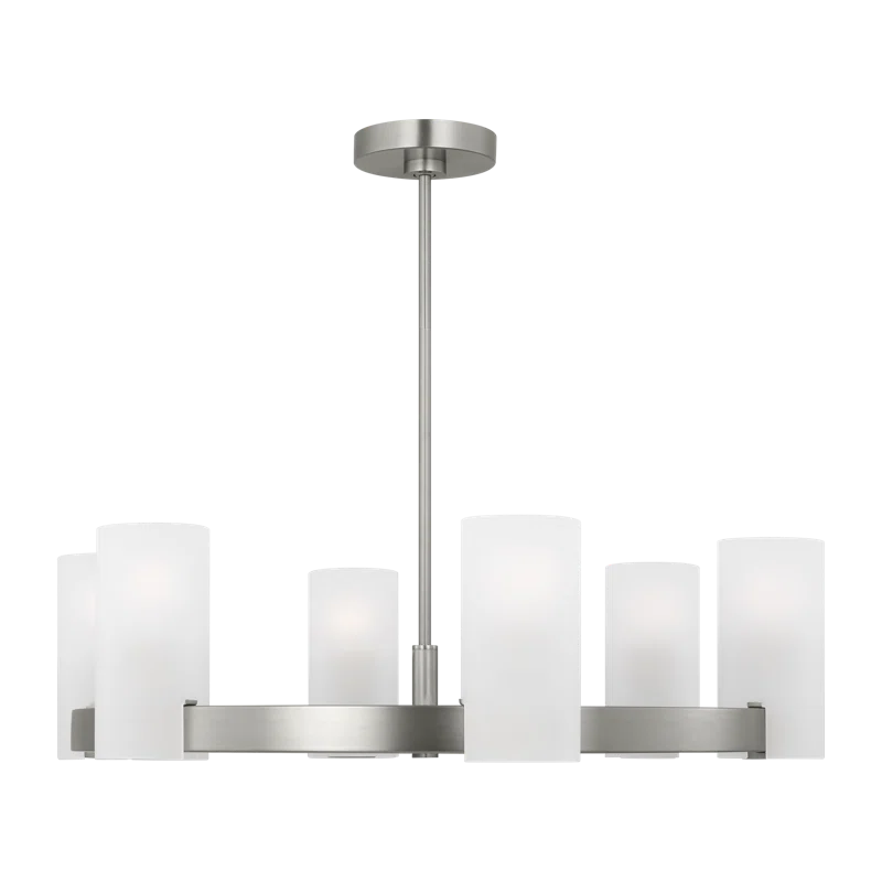 Rhode Brushed Steel 6-Light Chandelier with Etched Glass Shades