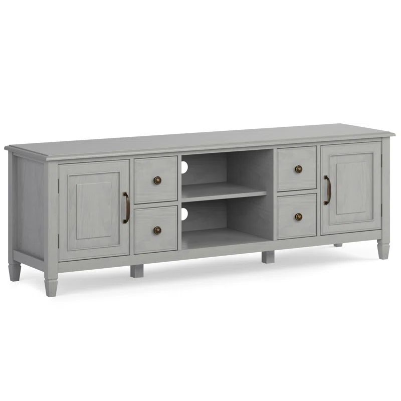 Fog Grey Solid Wood 72" Traditional TV Media Stand with Cabinets