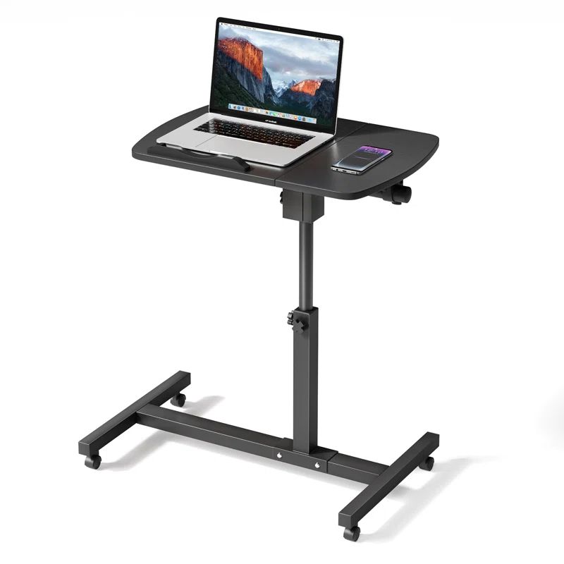 Black Adjustable Height Mobile Laptop Desk with Wood Top