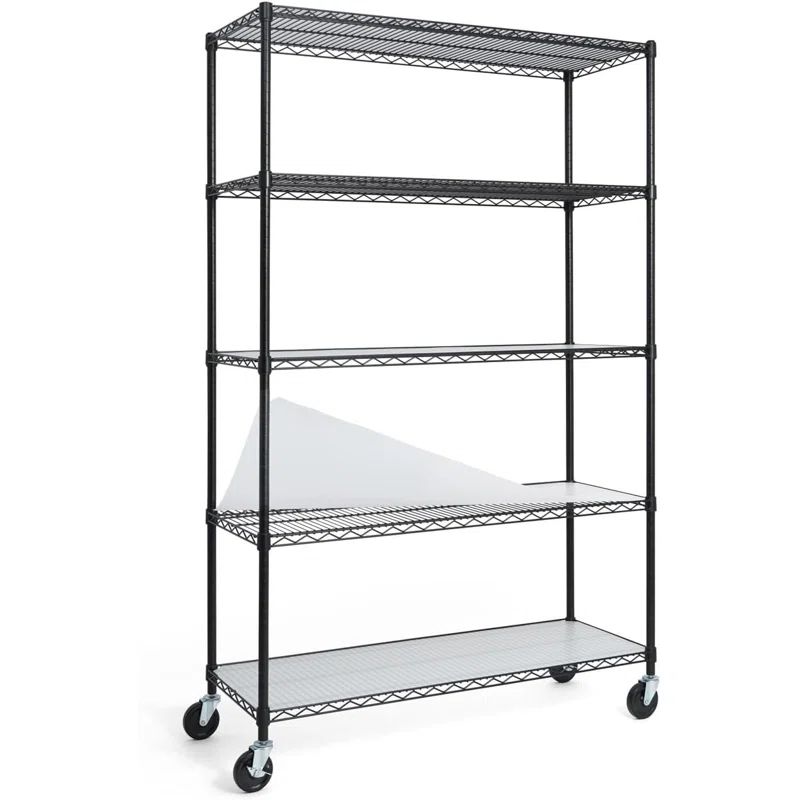 Black Heavy Duty Metal 5-Tier Wire Shelving Unit with Wheels