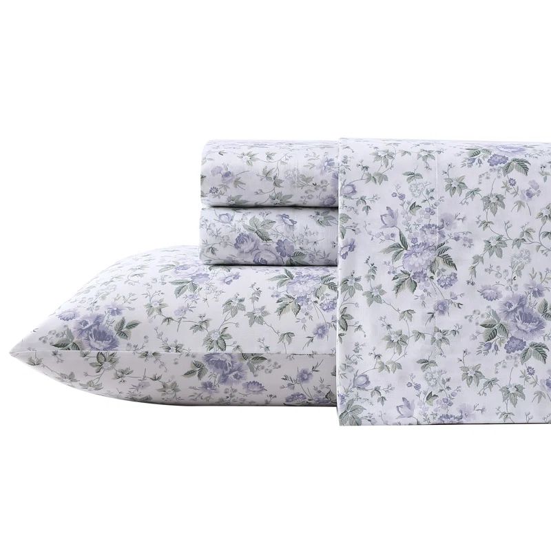 Queen Blue Floral Cotton Sateen Sheet Set