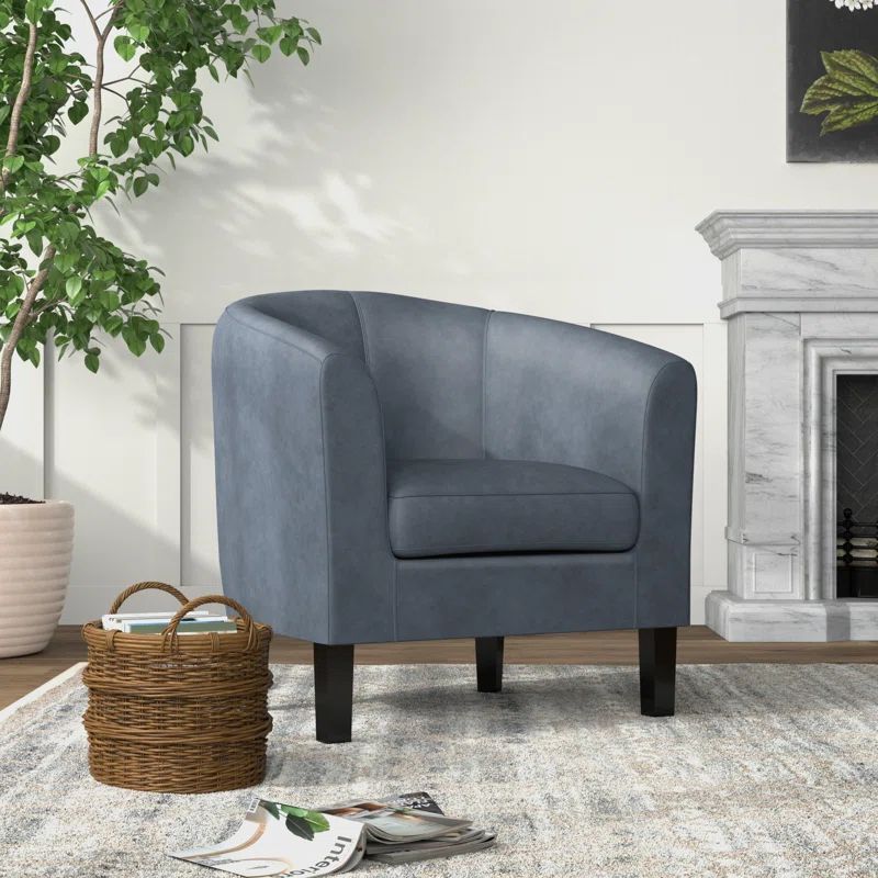 Handcrafted Stone Grey Faux Leather Barrel Accent Chair