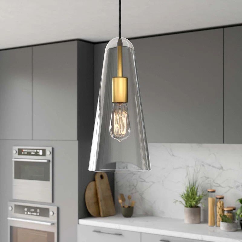 Beacon Clear Glass Cone Pendant Light with Satin Brass Finish