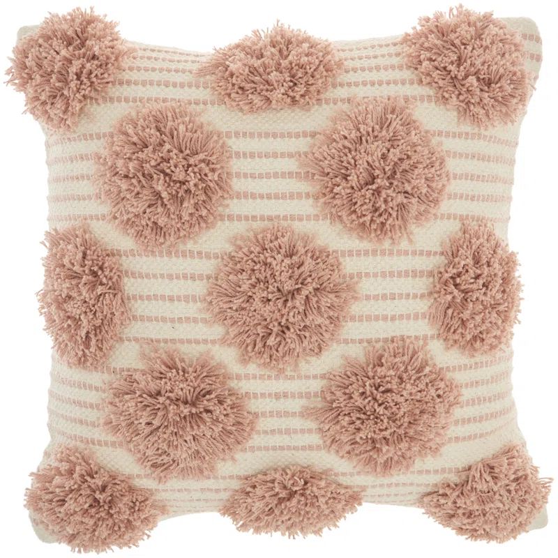 Blush Cotton Tufted Dot Square Throw Pillow with Tassels