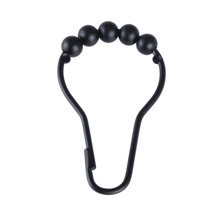 Matte Black Brass Roller Ball Shower Curtain Rings Set of 12