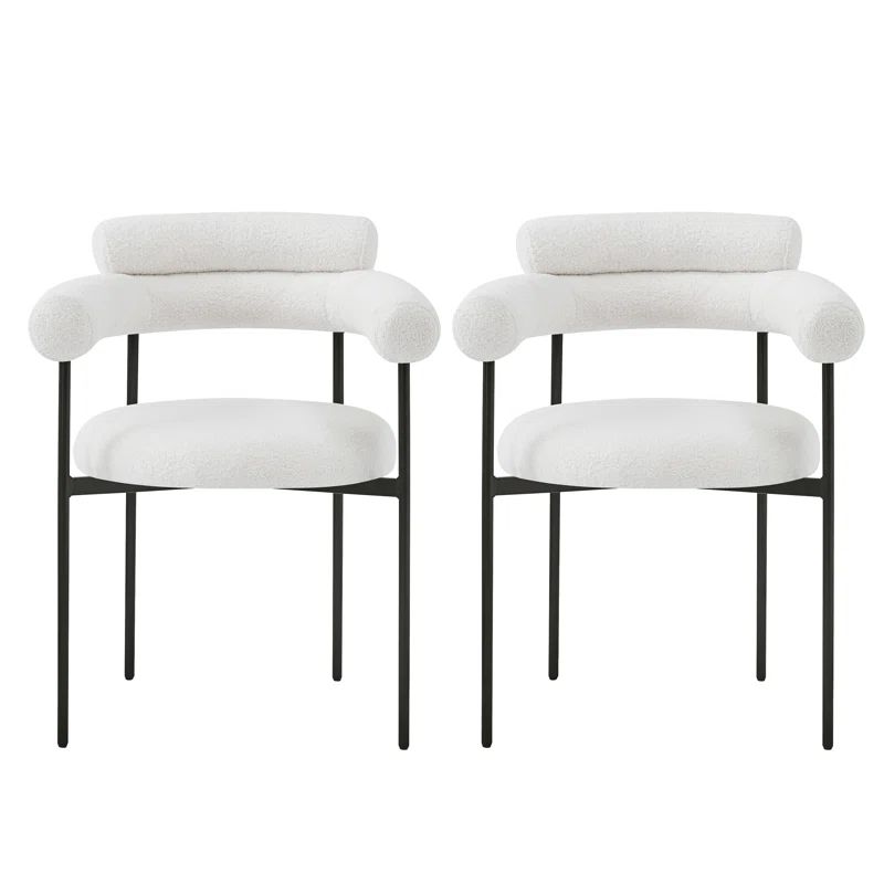 White Upholstered Metal Arm Chair with Slat Back