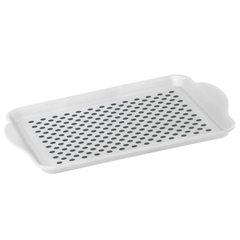 White Non-Skid Rubber Grip Rectangle Serving Tray with Handles