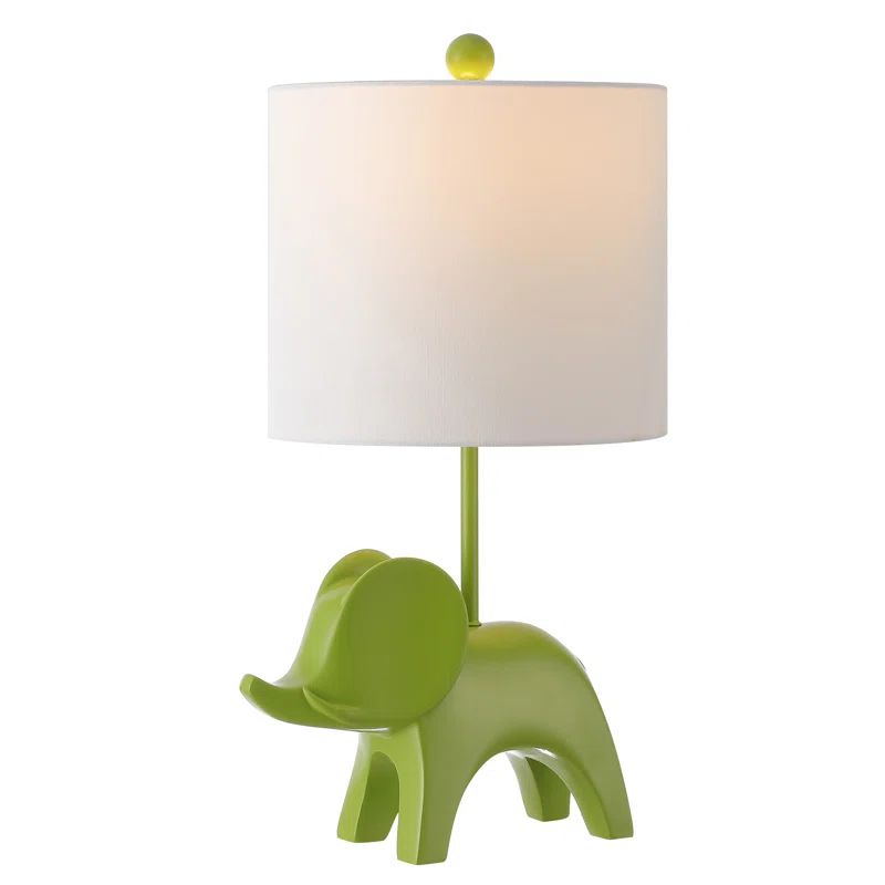 Ellie Green Ceramic Elephant Nightstand Lamp with White Shade