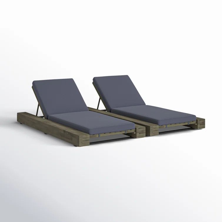 Dark Gray Acacia Wood Armless Adjustable Chaise Lounges with Cushions