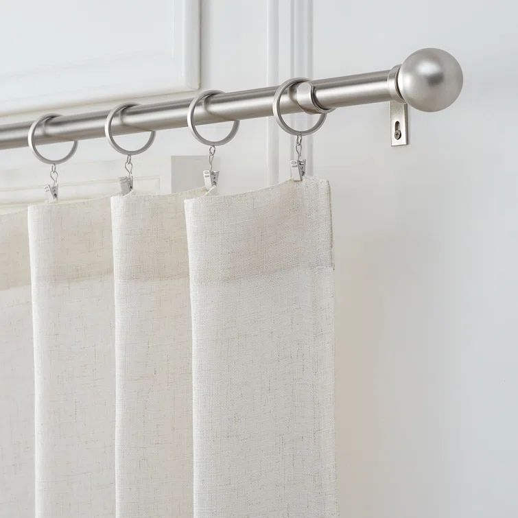 Brushed Nickel Adjustable Steel Curtain Rod Set with Modern Ball Finials