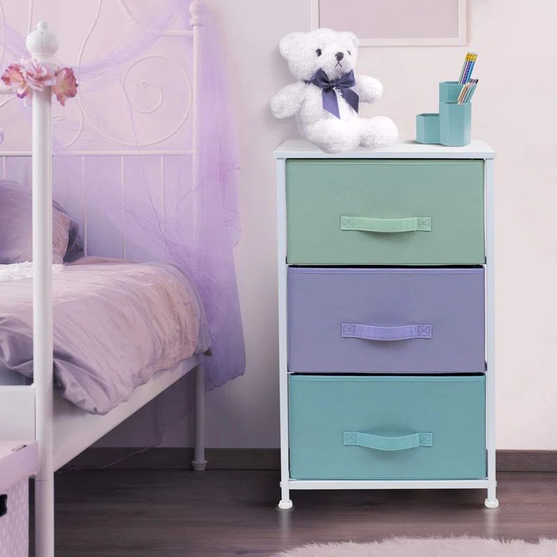 Sorbus Pastel White 3-Drawer Nightstand with Steel Frame