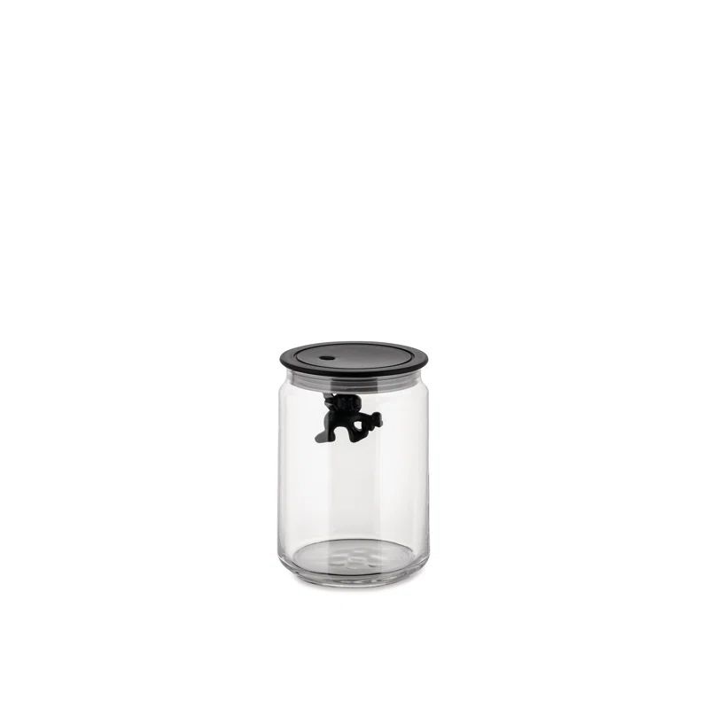 Black Glass Contemporary Airtight Kitchen Jar, 700ml