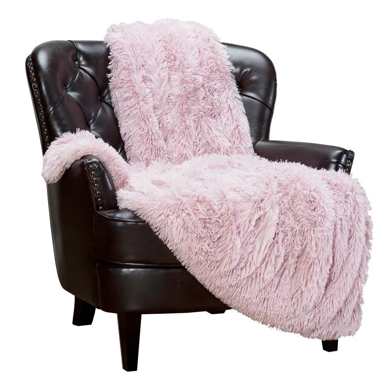 Rose Dust Faux Fur Reversible King Blanket with Sherpa Fleece