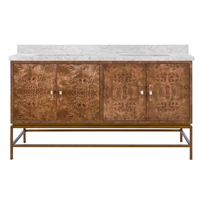 Clifford 60'' Brown Burl Wood Double Vanity with Marble Top