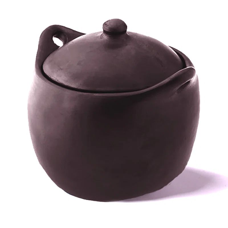 Tall Black Clay Stew Pot with Lid, 4 Quarts