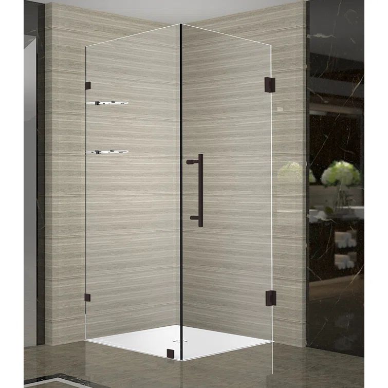 Bronze Frameless Clear Glass Corner Shower Enclosure, 34" x 72"