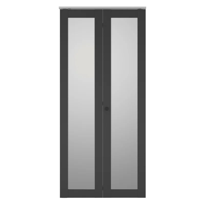 30" x 80" Black MDF Bi-Fold Door with Frosted Glass