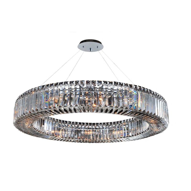 Rondelle 36'' Chrome and Crystal Wagon Wheel Chandelier